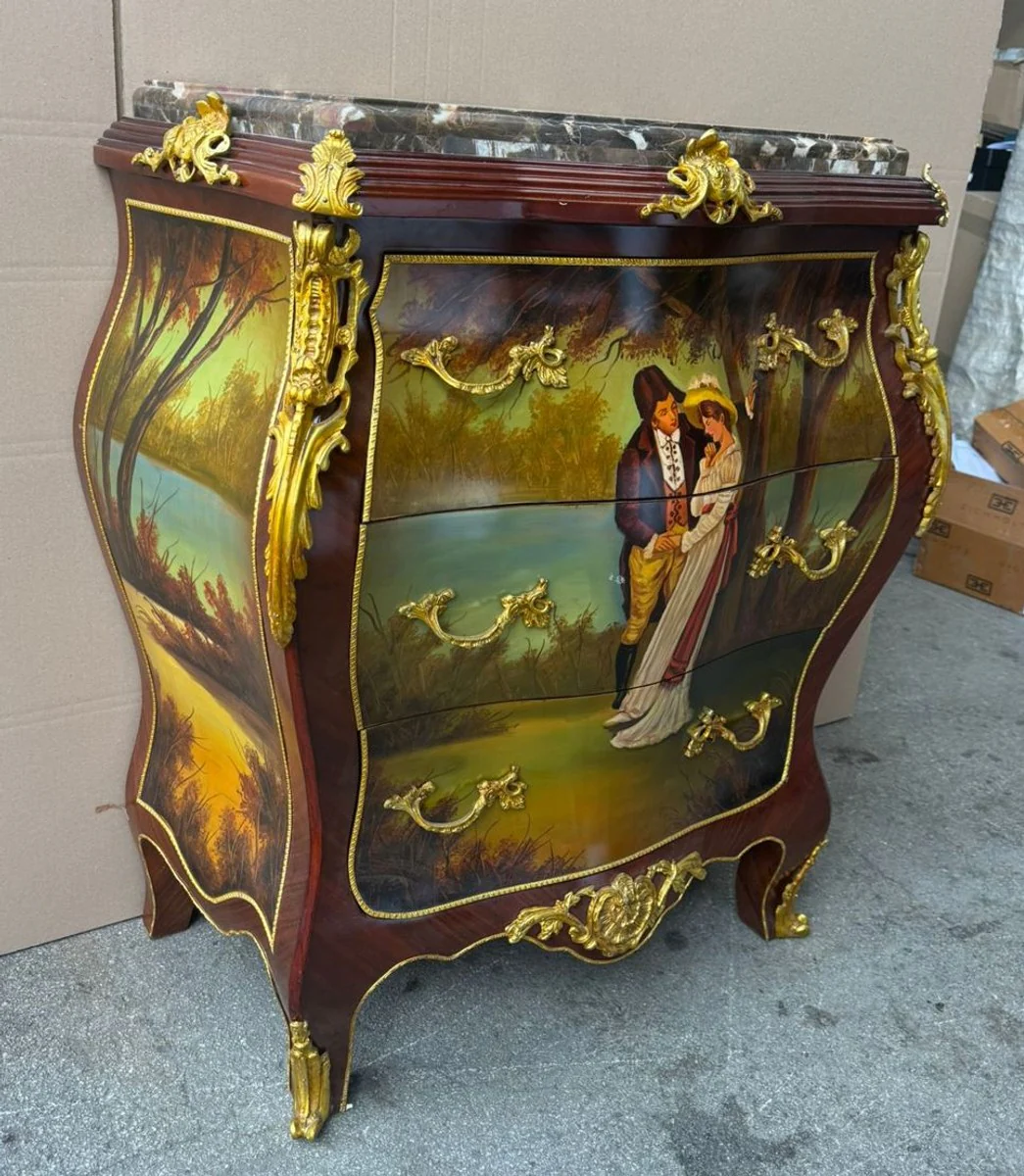 Barock Kommode mit 3 Schubladen und Marmorplatte H. 95 cm - Barock Möbel