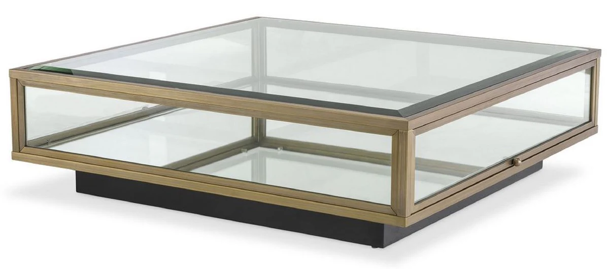 Luxus Couchtisch Messingfarben / Schwarz 100 x 100 x H. 30 cm - Moderner Wohnzimmertisch - Wohnzimmer Möbel - Luxus Qualität