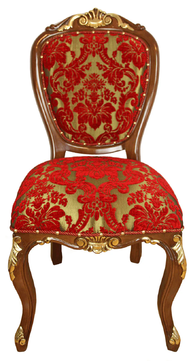 Luxus Barock Esszimmer Stuhl Rot / Gold / Braun Antik Look 54 x 57 x H. 107 cm - Luxus Hotel Möbel - Made in Italy