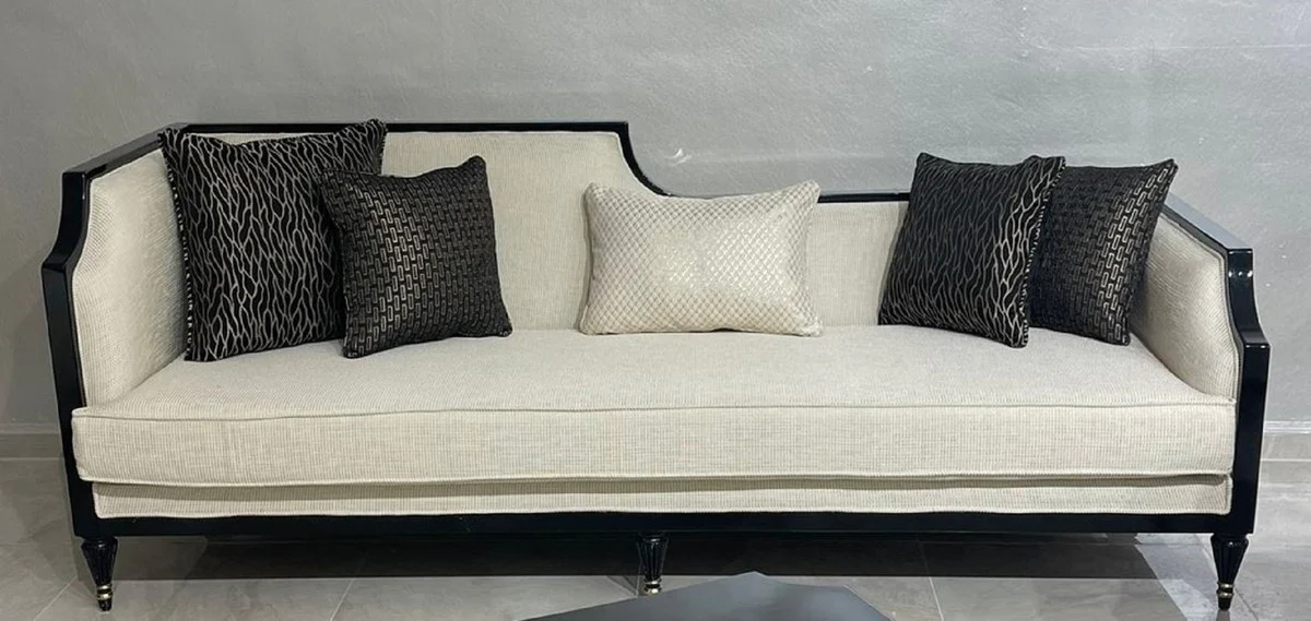 Luxus Art Deco Sofa Naturfarben / Schwarz / Gold - Wohnzimmer Sofa - Wohnzimmer Möbel - Art Deco Möbel - Luxus Möbel - Art Deco Einrichtung - Luxus Einrichtung