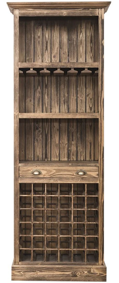 Landhausstil Weinschrank Braun 78 x 41 x H. 210 cm - Massivholz Barschrank - Barmöbel im Landhausstil