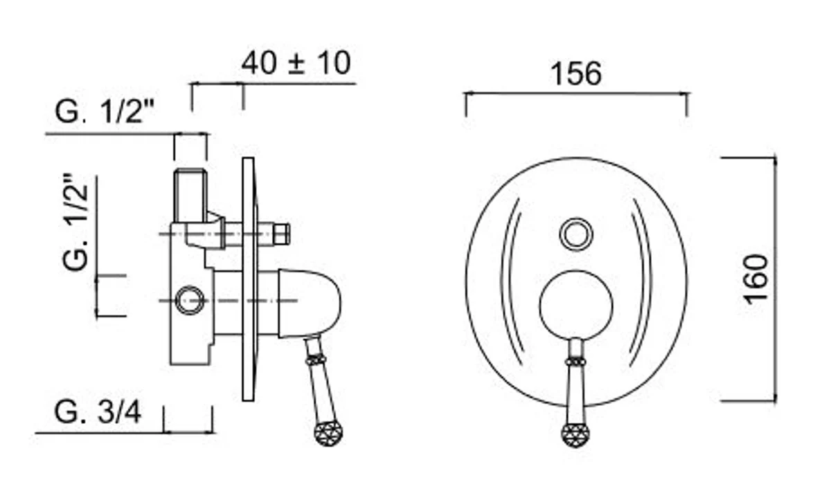 Luxus Dusch Unterputz-Einhebelmischer mit Umstellung Silber 15,6 x H. 16 cm - Badezimmer Armaturen Made in Italy