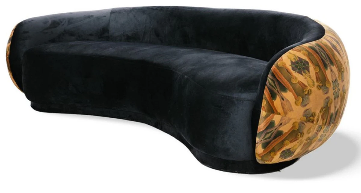 Luxus Sofa Schwarz / Beige / Mehrfarbig 260 cm