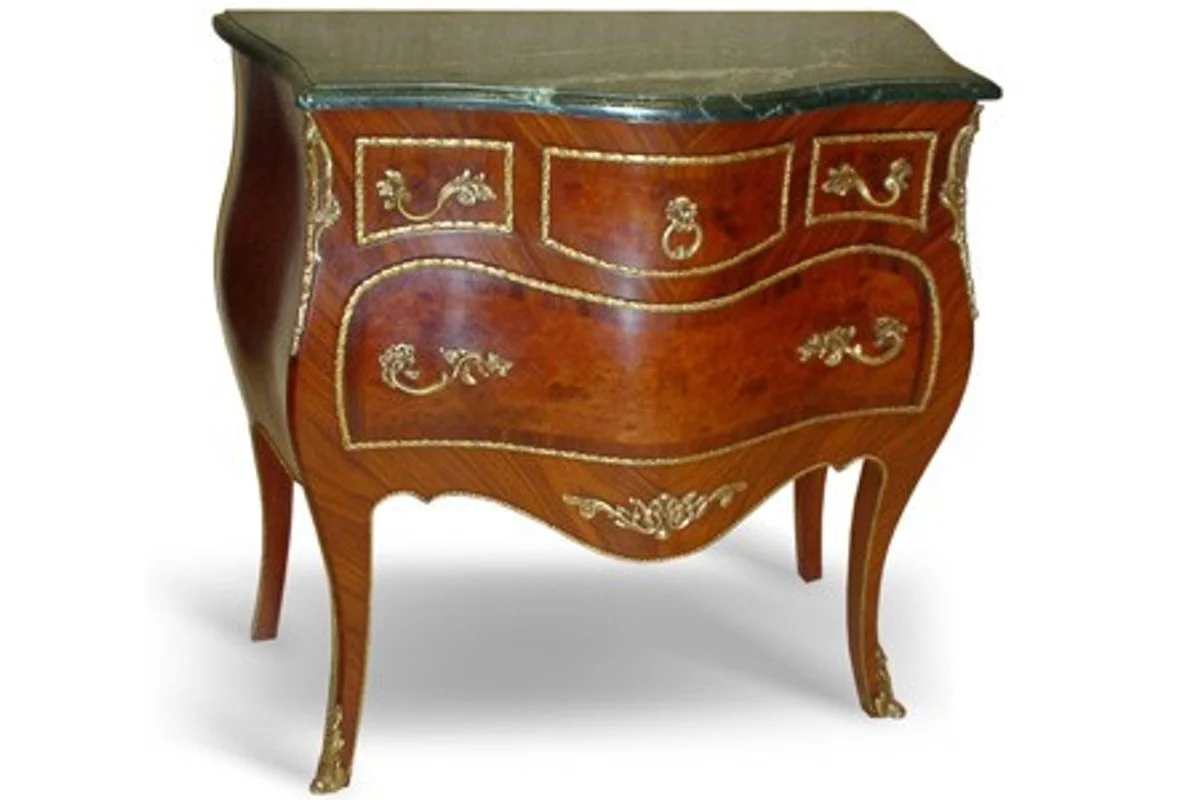 Barock Kommode mit Marmorplatte Mahagoni Braun mit goldenen Metallapplikationen 80 cm - Hotel Collection