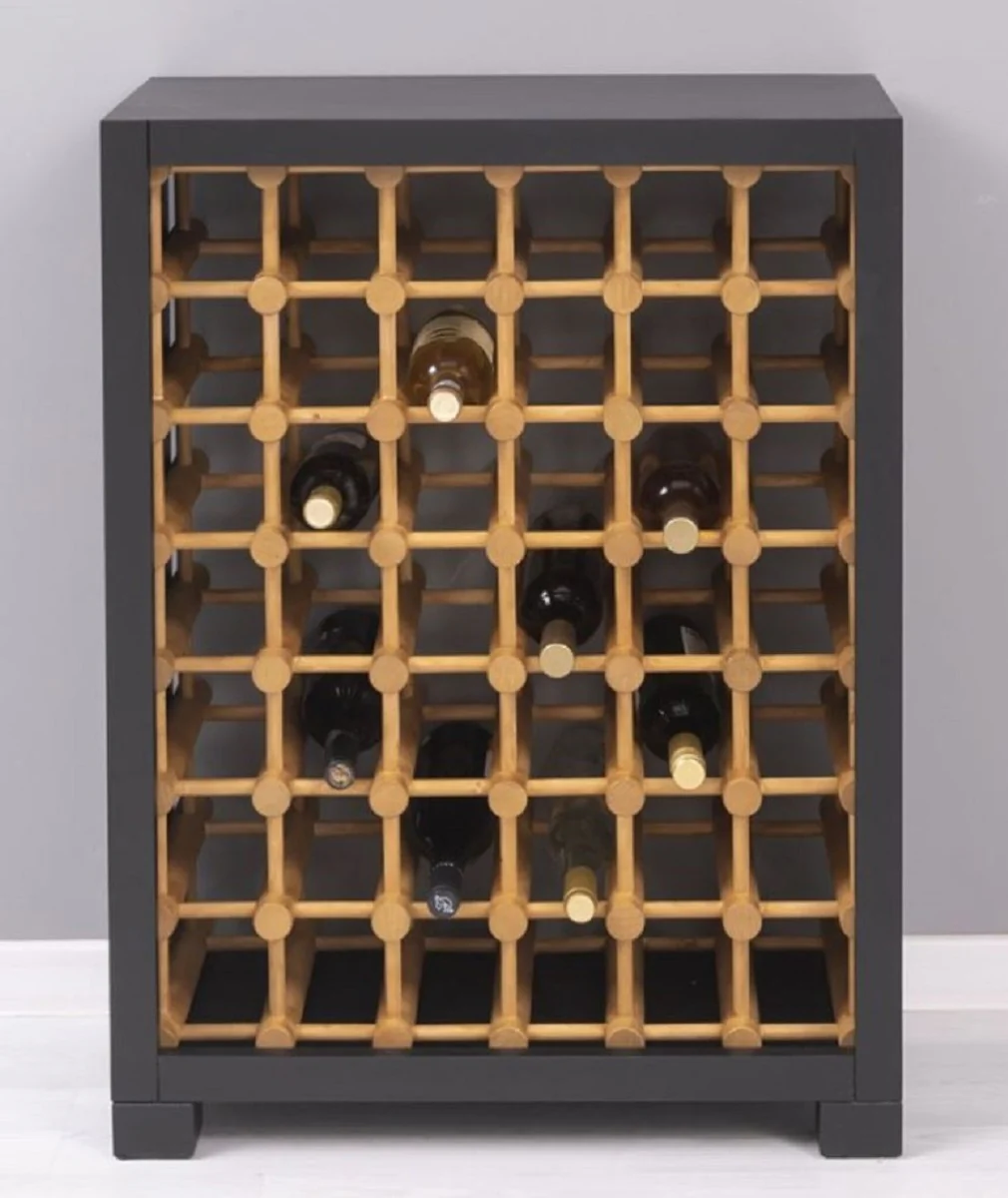 Landhausstil Massivholz Weinschrank Schwarz / Naturfarben 68 x 35 x H. 68 cm - Massivholz Weinregal im Landhausstil - Massivholz Bar Möbel - Landhausstil Bar Möbel