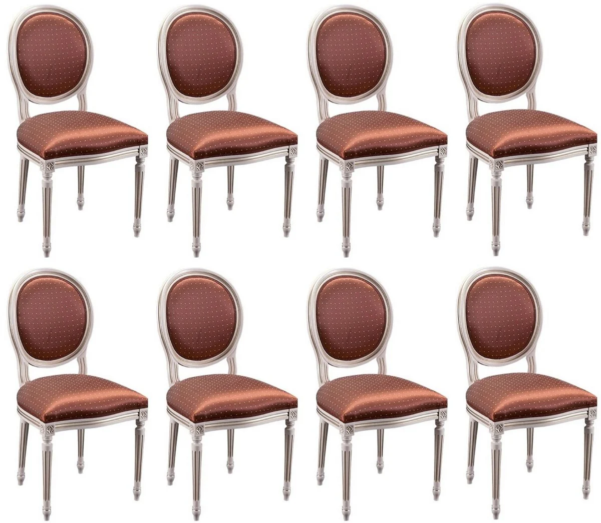 Luxus Barock Esszimmer Stuhl 8er Set Bordeaurot / Weiß