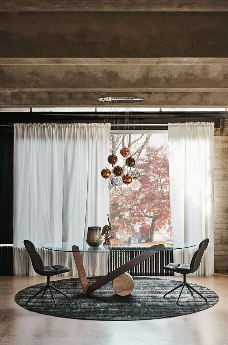 Luxus Esstisch mit Glasplatte Braun / Creme 220 cm - Made in Italy