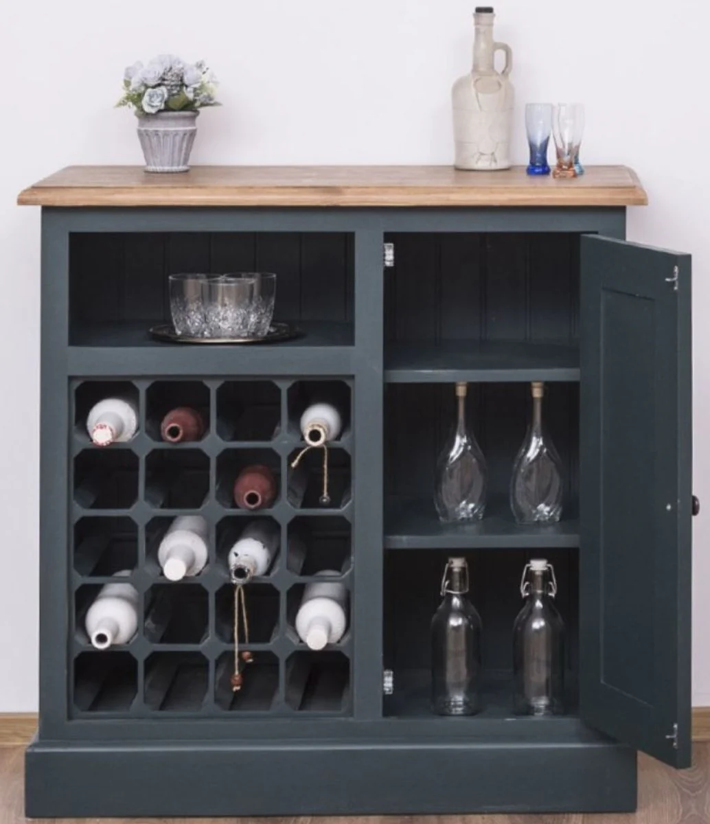 Landhausstil Weinschrank mit Tür Graublau / Naturfarben 90 x 41 x H. 90 cm - Landhausstil Möbel