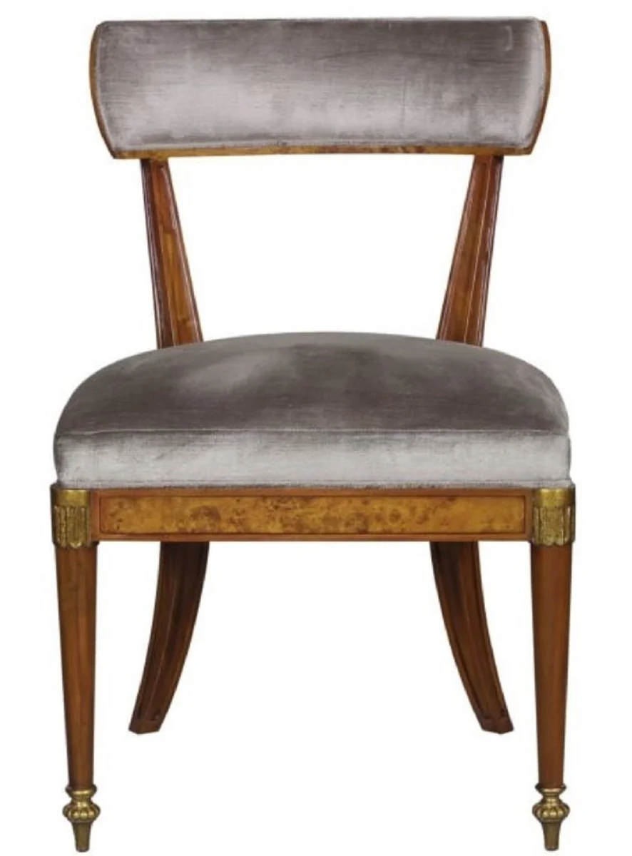 Luxus Jugendstil Esszimmerstuhl Hellbraun / Braun / Messing / Silber 59 x 63 x H. 88 cm - Luxus Esszimmermöbel