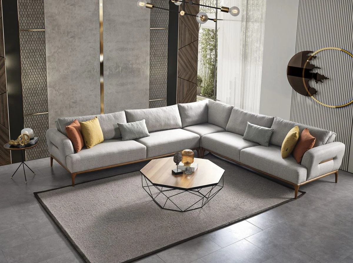 Luxus Ecksofa mit verstellbaren Rückenlehnen Grau / Braun 325 x 295 x H. 97 cm - Wohnzimmer Sofa mit Schlaffunktion - Wohnzimmer Möbel - Luxus Möbel - Luxus Einrichtung