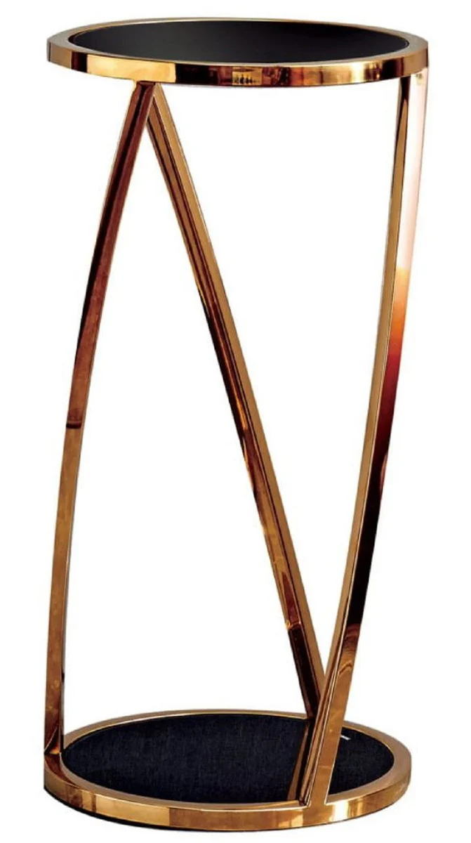 Luxus Beistelltisch Gold / Schwarz Ø 35 x H. 70 cm - Runder Edelstahl Blumentisch mit getönten Glasplatten - Wohnzimmer Möbel - Luxus Möbel