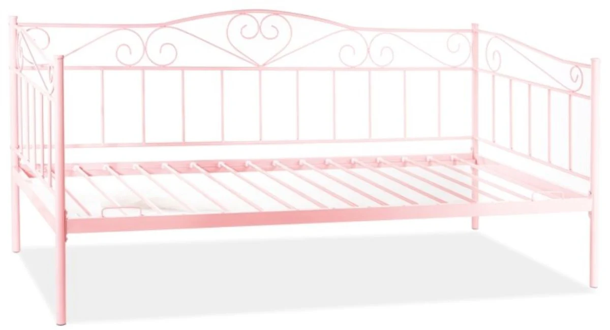 Landhausstil Bett Rosa 208 x 96 x H. 97 cm - Metall Einzelbett - Schlafzimmer Möbel im Landhausstil