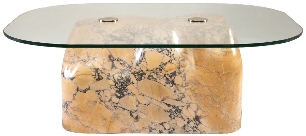 Luxus Marmor Couchtisch mit Glasplatte Beige-Lila 106,5 cm