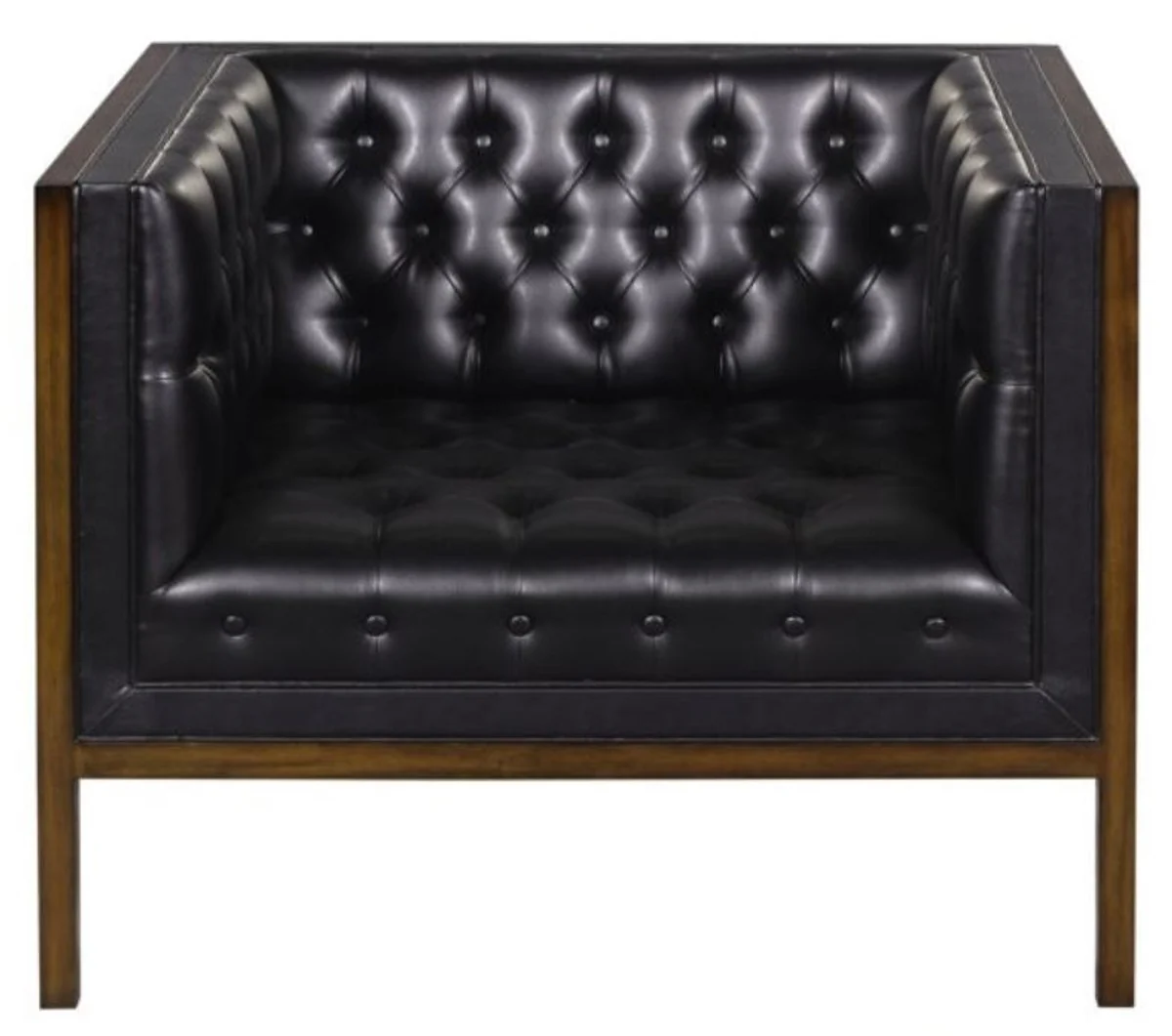 Chesterfield Echtleder Sessel Schwarz / Braun 91 x 78 x H. 72 cm - Hotel Möbel