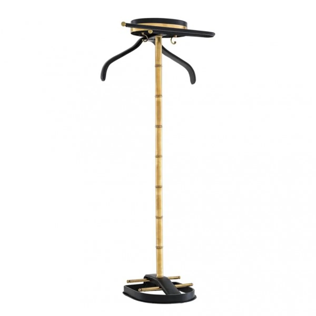 Designer Luxus Garderoben Ständer Vintage Messing / Leder schwarz - Dressboy - Kleiderständer Anzugständer - Barock Empire Art Deco Jugendstil Biedermeier