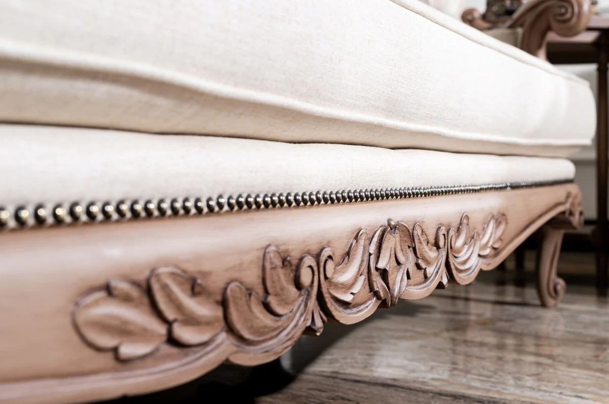 Luxus Barock Sofa Cremefarben / Braun - Handgefertigtes Wohnzimmer Sofa im Barockstil - Barock Wohnzimmer Möbel