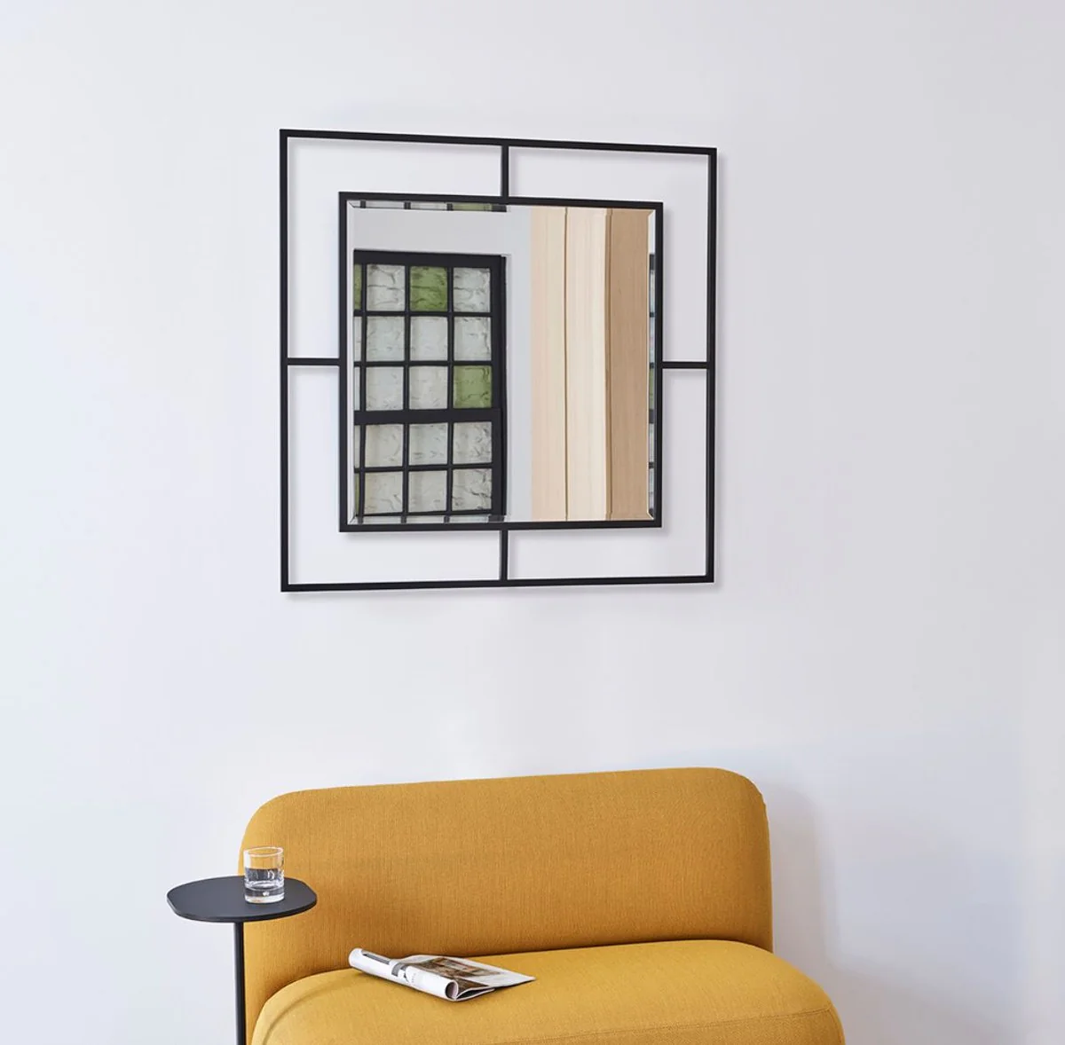 Luxus Wandspiegel Schwarz 90 x 2 x H. 90 cm - Wohnzimmer Spiegel - Schlafzimmer Spiegel - Garderoben Spiegel - Luxus Möbel