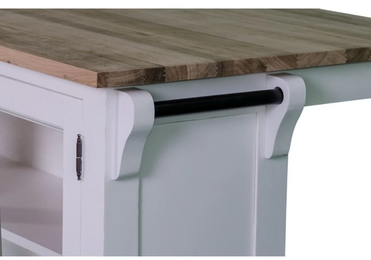 Landhausstil Kücheninsel Weiß / Naturfarben 135 x 85 x H. 80 cm - Landhausstil Küchenschrank mit 2 Glastüren