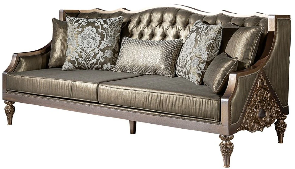 Luxus Barock Sofa Grün / Silber / Kupfer / Gold 210 x 86 x H. 89 cm - Wohnzimmer Sofa mit dekorativen Kissen - Barock Wohnzimmer Möbel