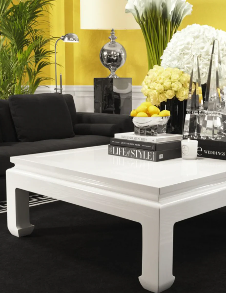 Luxus Art Deco Designer Mahagoni Couchtisch Weiß - Wohnzimmer Salon Tisch - Luxus Kollektion