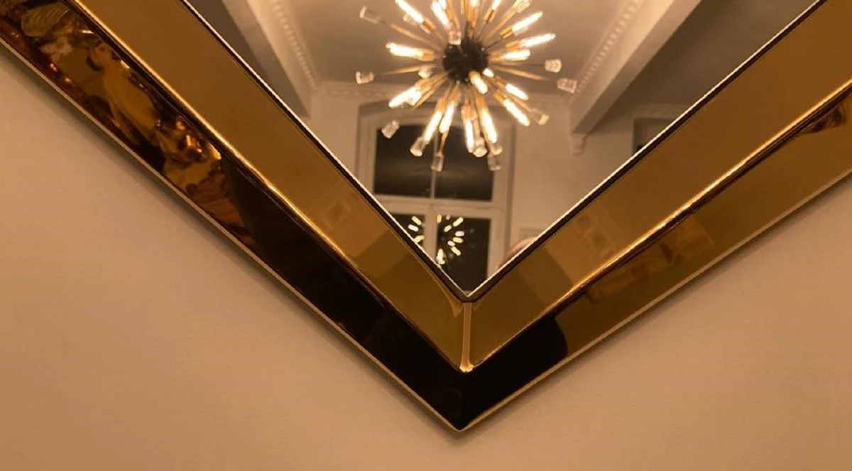 Luxus Designer Spiegel Gold 81 x H. 157 cm - Achteckiger Metall Wandspiegel - Garderoben Spiegel - Wohnzimmer Spiegel - Luxus Designer Möbel - Luxus Interior