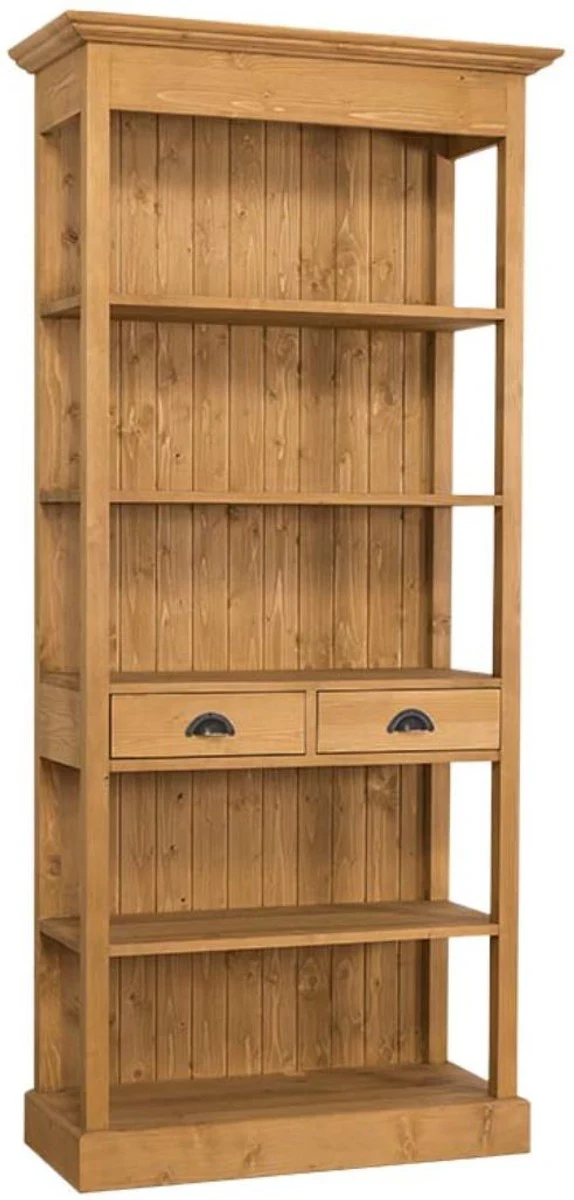 Landhausstil Regalschrank Naturfarben 90 x 39 x H. 197 cm - Landhausstil Schrank mit 2 Schubladen