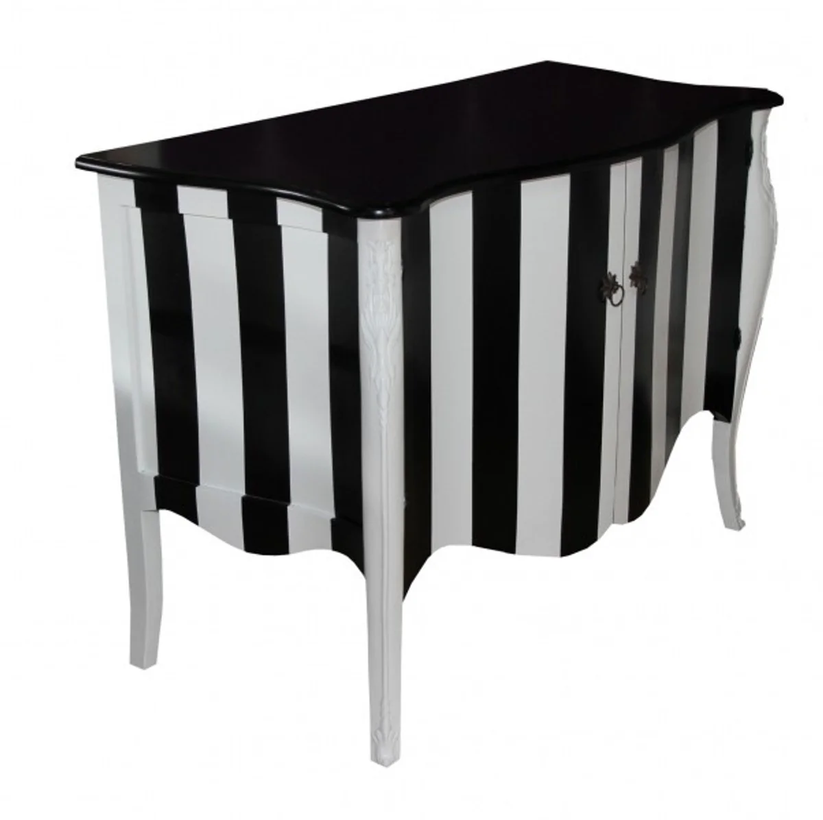 Barock Kommode Schwarz/Weiß Streifen 120cm Mod - Antik Stil Möbel