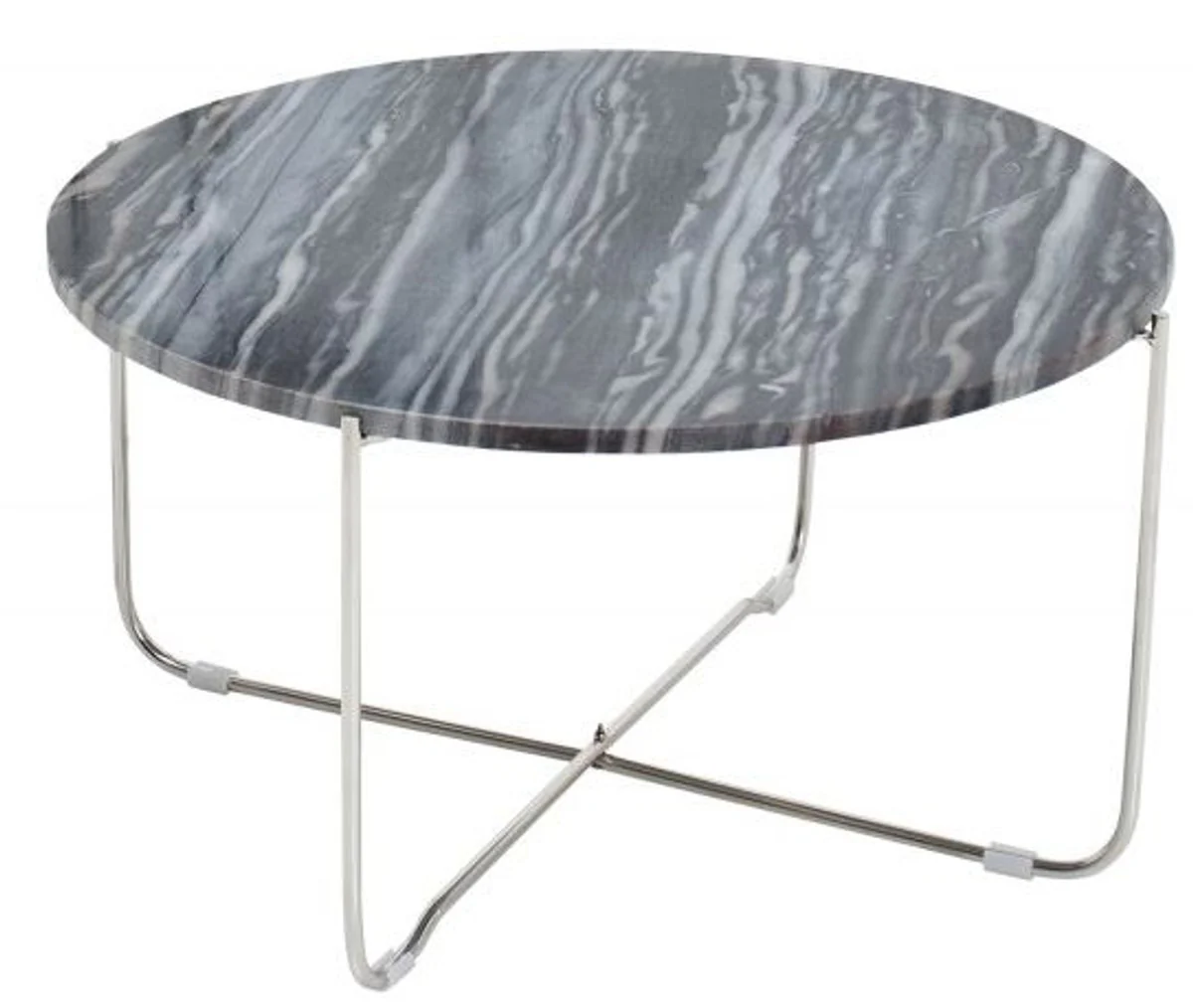 Designer Beistelltisch mit Marmorplatte Ø 60 cm Grau / Silber H. 33 cm - Unikat