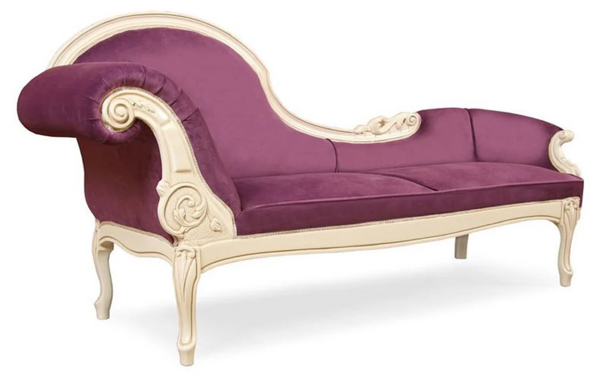 Luxus Barock Chaiselongue Lila / Creme - Prunkvolle Massivholz Recamiere - Luxus Wohnzimmer Möbel im Barockstil - Barock Möbel - Edel & Prunkvoll