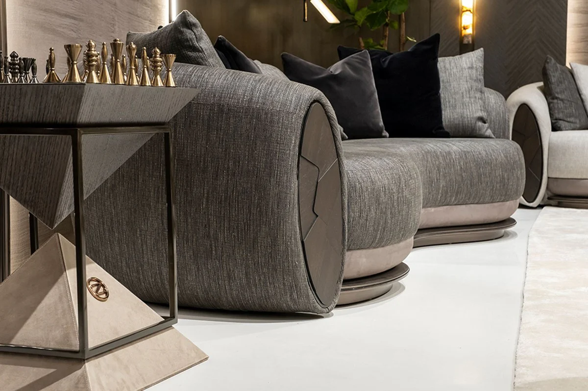 Luxus Sofa Schwarz / Grau / Dunkelbraun / Bronze 300 x 130 x H. 76 cm - Wohnzimmer Sofa - Hotel Sofa - Wohnzimmer Möbel - Hotel Möbel - Luxus Möbel - Luxus Kollektion