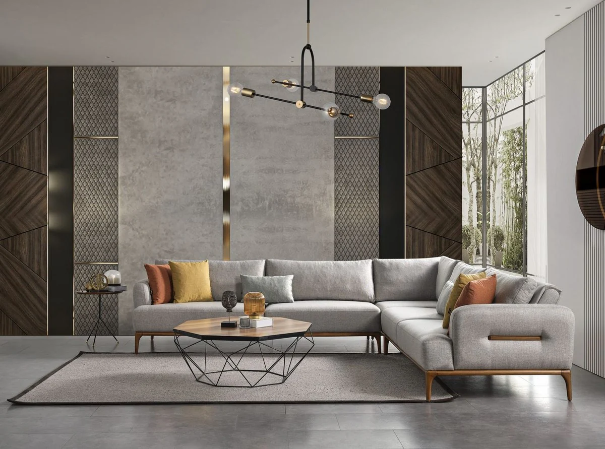 Luxus Ecksofa mit verstellbaren Rückenlehnen Grau / Braun 325 x 295 x H. 97 cm - Wohnzimmer Sofa mit Schlaffunktion - Wohnzimmer Möbel - Luxus Möbel - Luxus Einrichtung