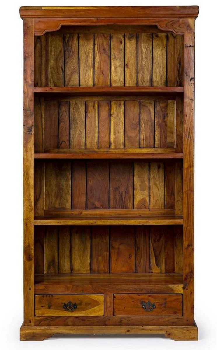 Landhausstil Bücherschrank Braun / Naturfarben 100 x 35 x H. 185 cm - Massivholz Schrank - Regalschrank - Wohnzimmerschrank - Büroschrank - Landhausstil Möbel