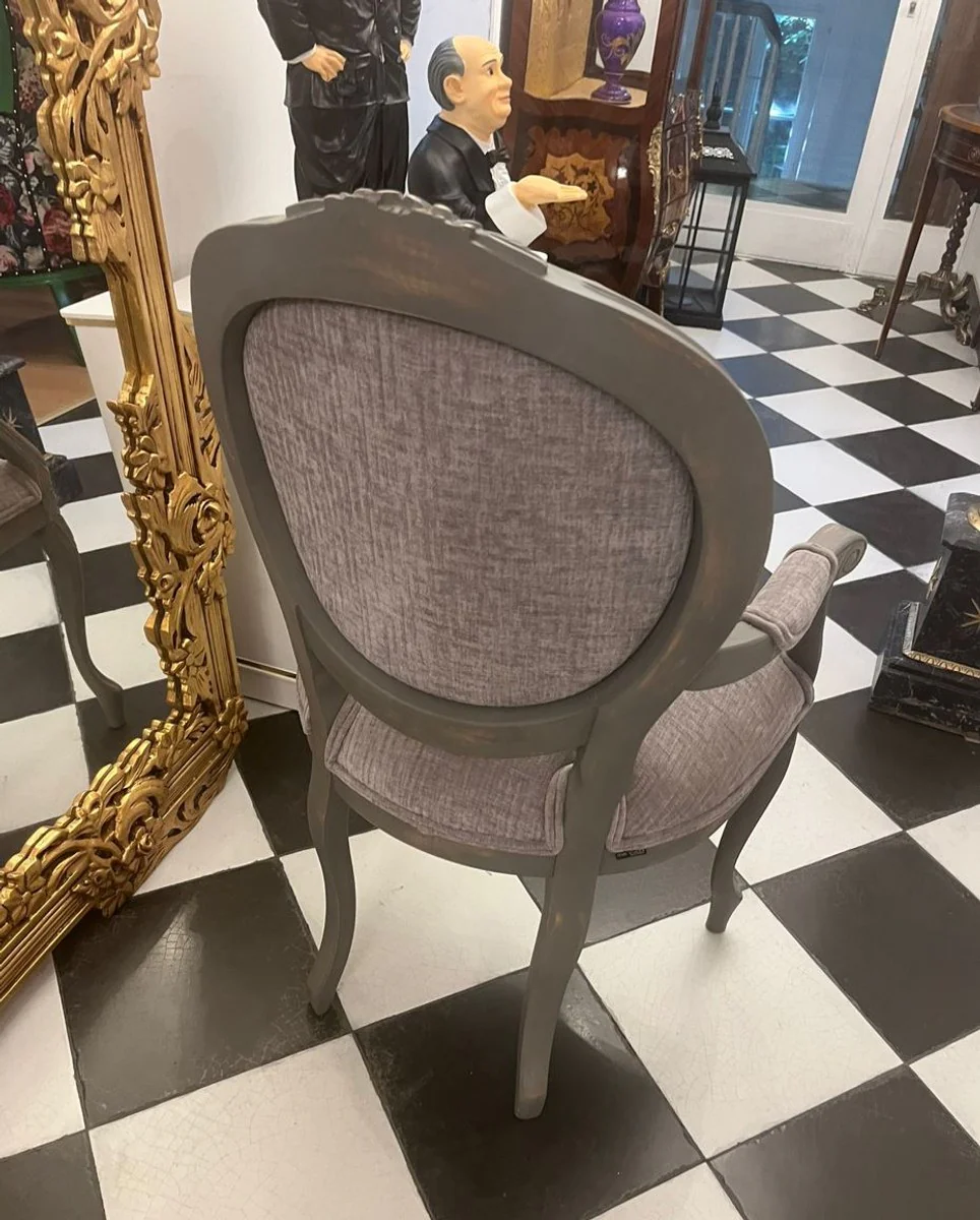 Luxus Barock Esszimmer Stuhl mit Armlehnen Grau / Antik Grau - Barock Möbel