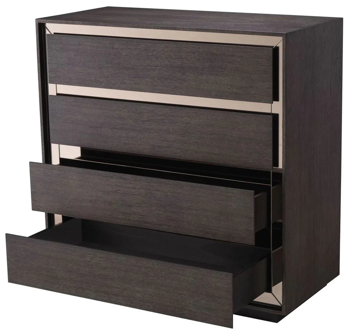 Luxus Massivholz Kommode mit 4 Schubladen Mokka / Bronze 100 x 46 x H. 100 cm - Schlafzimmer Kommode - Schlafzimmer Möbel - Luxus Möbel - Luxus Einrichtung - Möbel Luxus