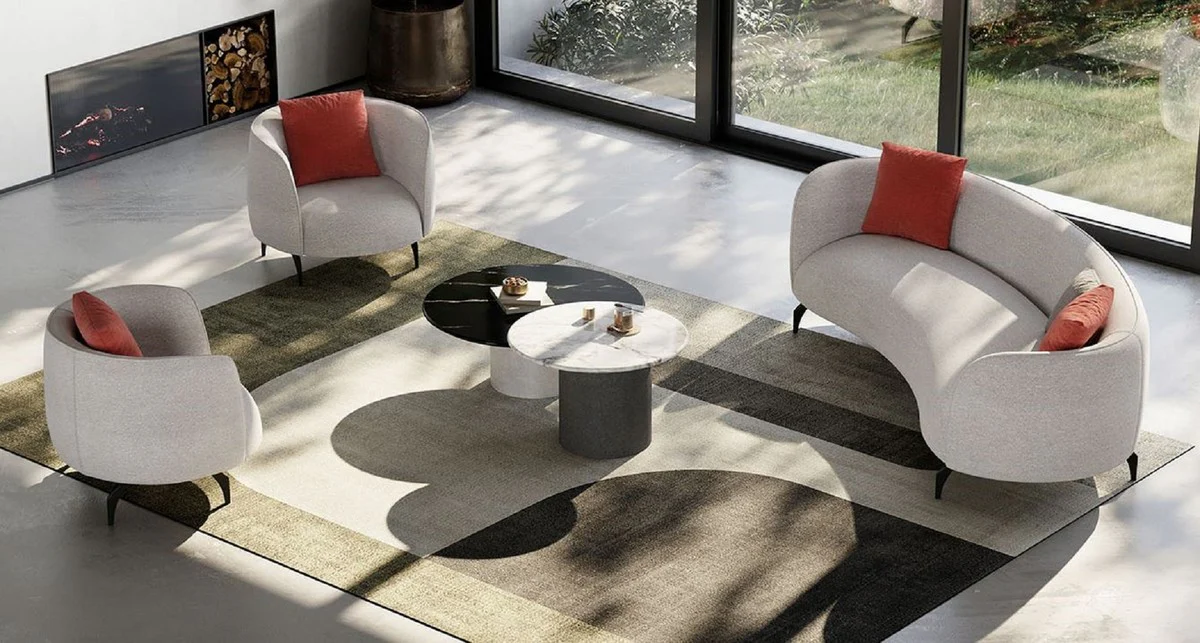 Luxus Sofa Grau / Schwarz 240 x 102 x H. 70 cm - Gebogenes Wohnzimmer Sofa - Hotel Sofa - Wohnzimmer Möbel - Hotel Möbel - Luxus Möbel - Luxus Einrichtung - Wohnzimmer Einrichtung