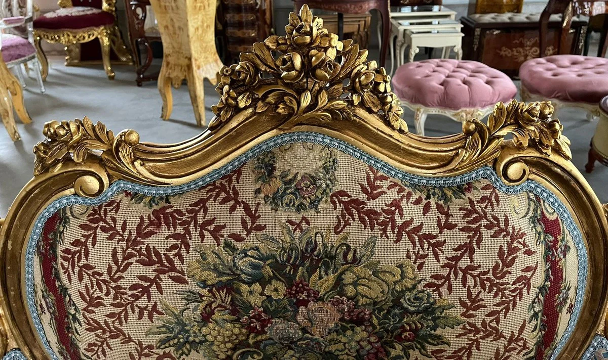 Barock Sofa Mehrfarbig / Gold - Handgefertigtes Wohnzimmer Sofa im Barockstil - Prunkvolle Barock Möbel - Barockstil Wohnzimmer Möbel - Edel & Prunkvoll