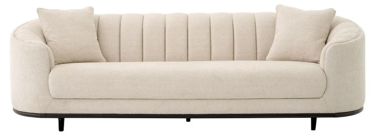 Luxus Sofa Beige / Schwarz 240 x 96 x H. 74,5 cm - Wohnzimmer Sofa mit 2 Kissen - Wohnzimmer Möbel - Luxus Möbel - Wohnzimmer Einrichtung - Luxus Einrichtung - Luxus Qualität