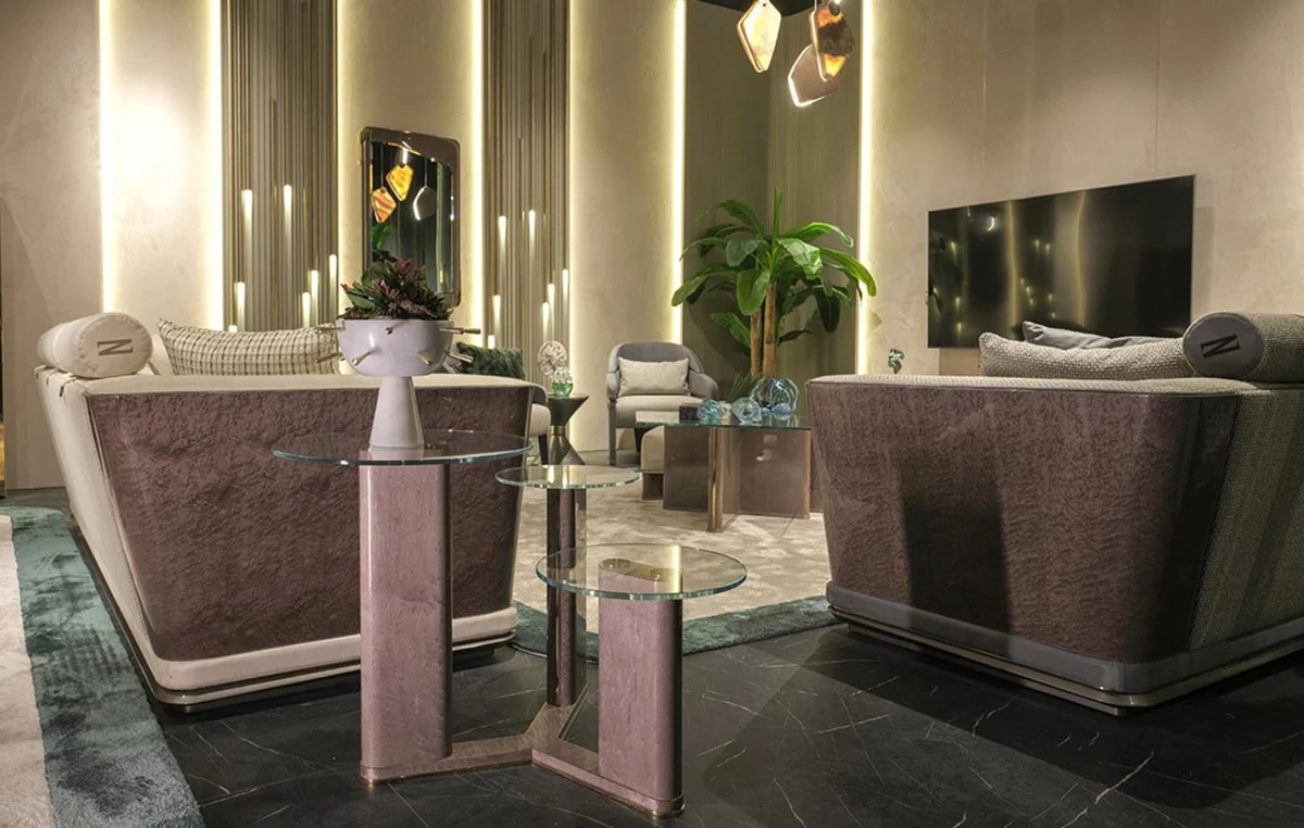 Luxus Sofa Creme / Grau / Gold 280 x 98 x H. 85 cm - Wohnzimmer Sofa - Hotel Sofa - Wohnzimmer Möbel - Wohnzimmer Einrichtung - Hotel Möbel - Luxus Möbel - Luxus Einrichtung