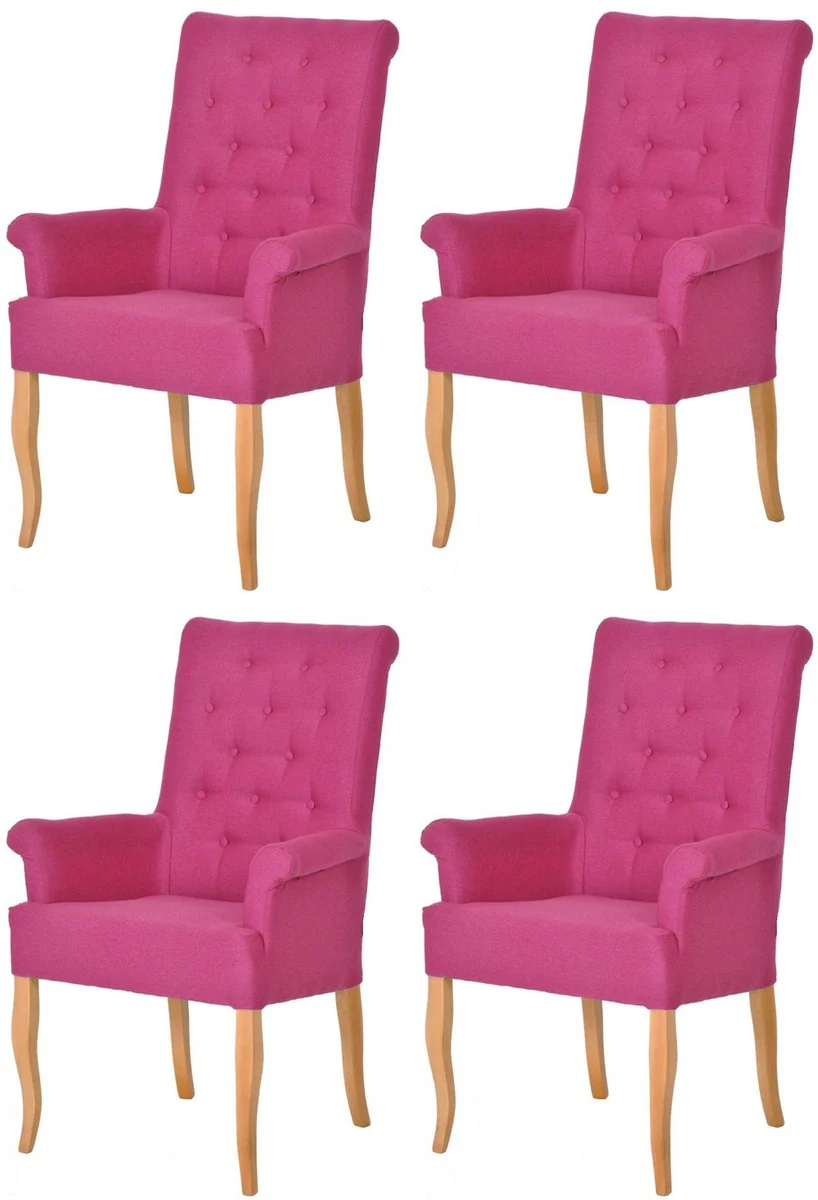 Chesterfield Neo Barock Esszimmer Stuhl 4er Set Pink / Naturfarben - Küchenstühle mit Armlehnen - Esszimmer Möbel - Chesterfield Möbel - Neo Barock Möbel