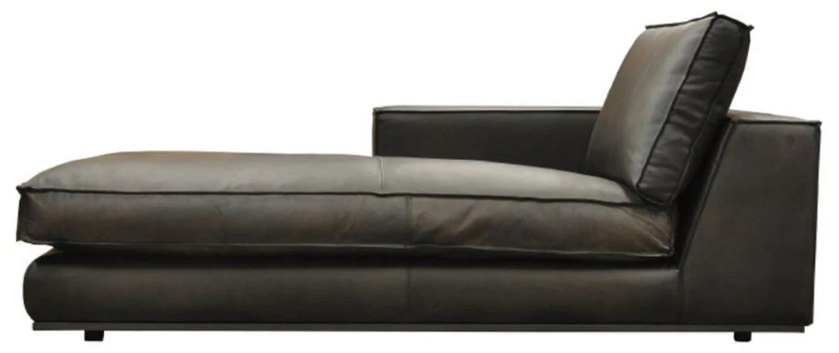 Luxus Echtleder Chaiselongue Rechte Seite Schwarz 186 cm