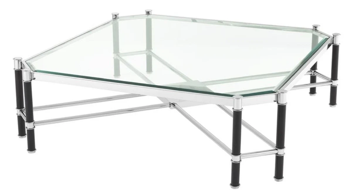 Luxus Couchtisch Silber / Schwarz 115 x 115 x H. 35 cm - Luxus Wohnzimmermöbel