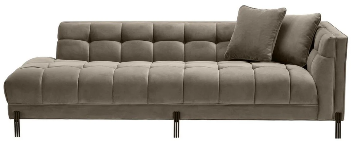 Luxus Lounge Sofa Greige / Schwarz 223 x 95 x H. 68 cm - Rechtsseitiges Wohnzimmer Sofa mit edlem Samtsoff und 2 Kissen