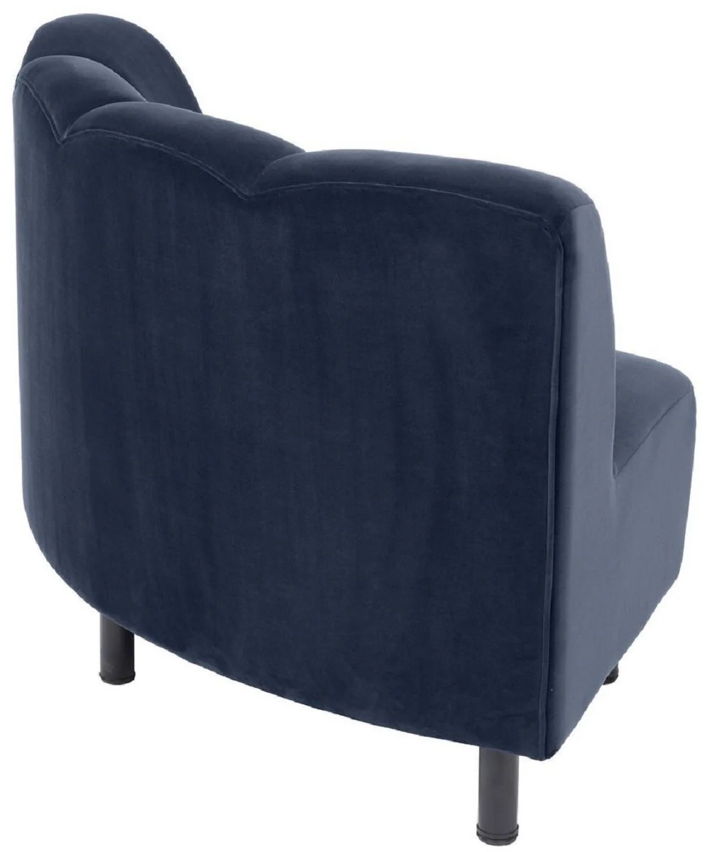 Luxus Samt Couch Mitternachtsblau / Schwarz 114 x 75 x H. 87 cm - Gebogenes & Erweiterbares Wohnzimmer Sofa - Luxus Möbel