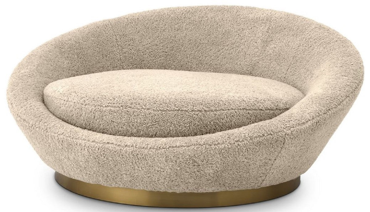 Luxus Sofa Sandfarben / Messing Ø 147 x H. 74 cm - Rundes Wohnzimmer Sofa - Rundsofa - Wohnzimmer Möbel