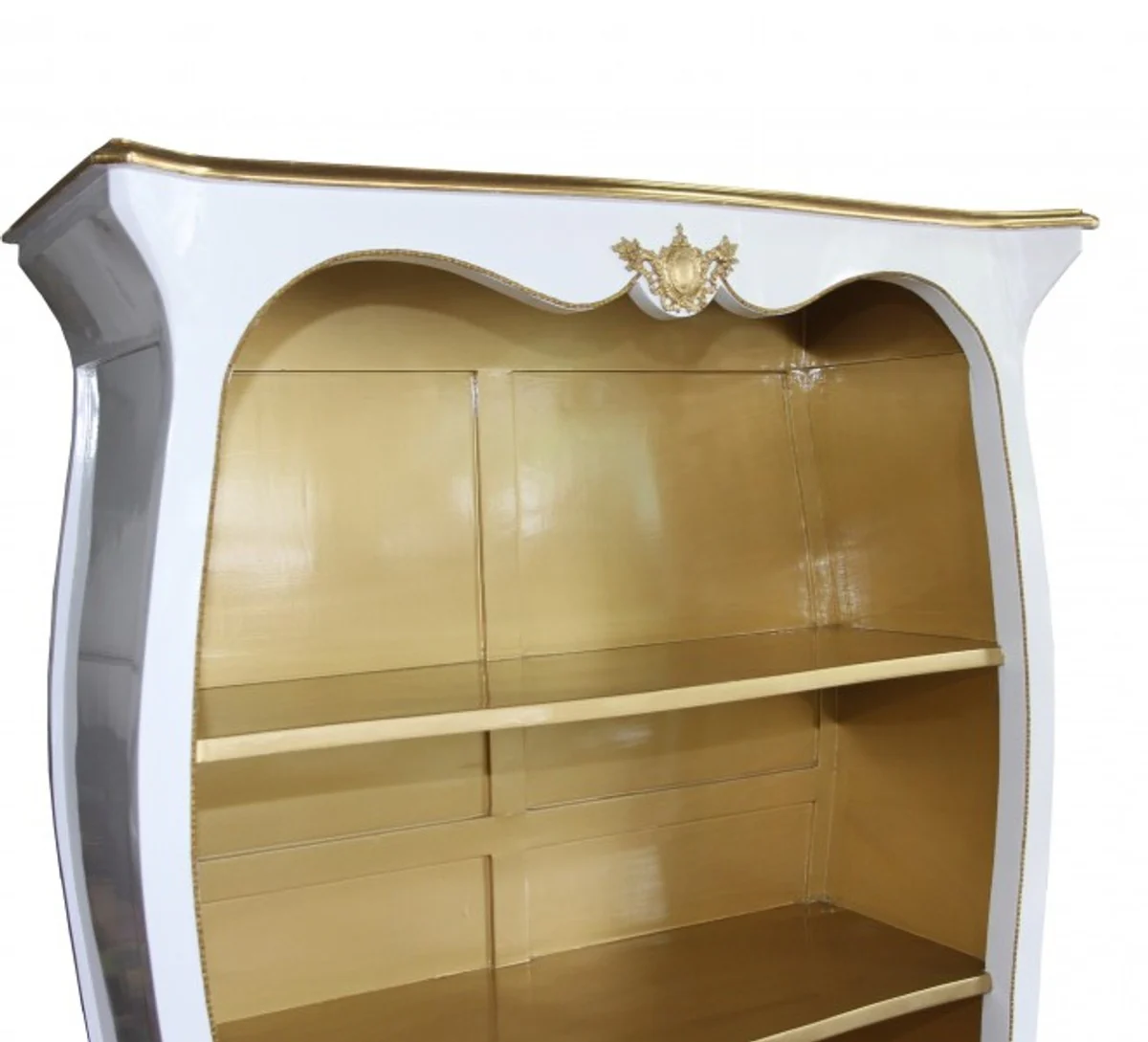 Barock Bücherschrank Weiß Hochglanz / Gold B 110 x H 169 cm Bücherregal Regal Schrank - Limited Edition