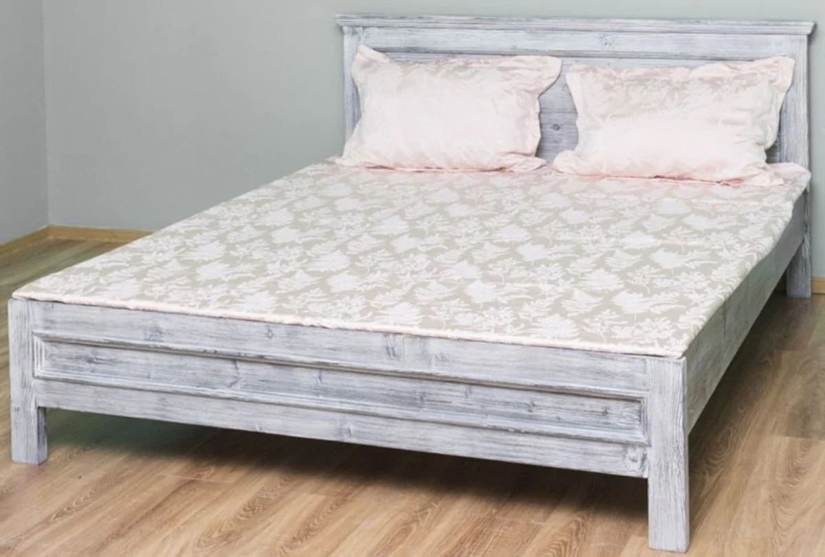 Landhausstil Massivholz Bett Antik Grau 160 x 200 x H. 93 cm - Massivholz Doppelbett - Landhausstil Schlafzimmer Möbel