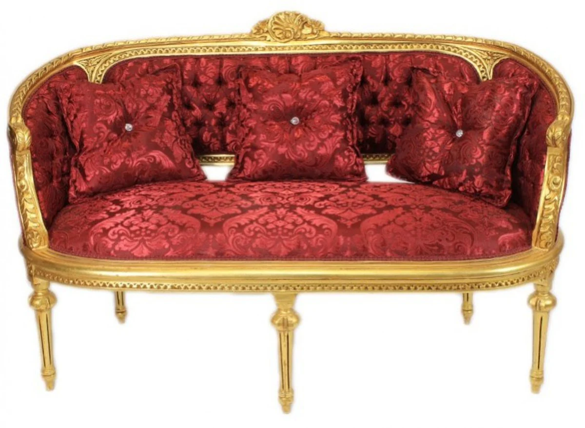 Barock Wohnzimmer Set Marseille Bordeaux Muster / Gold - Sofa + 2 Sessel