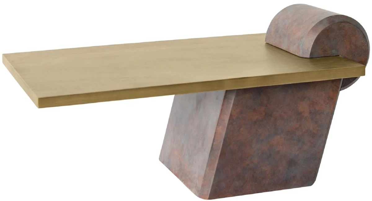 Designer Couchtisch Messing / Antik Kupfer 115 x 60 x H. 53 cm - Wohnzimmertisch aus Glasfaserverstärktem Beton - Luxus Qualität