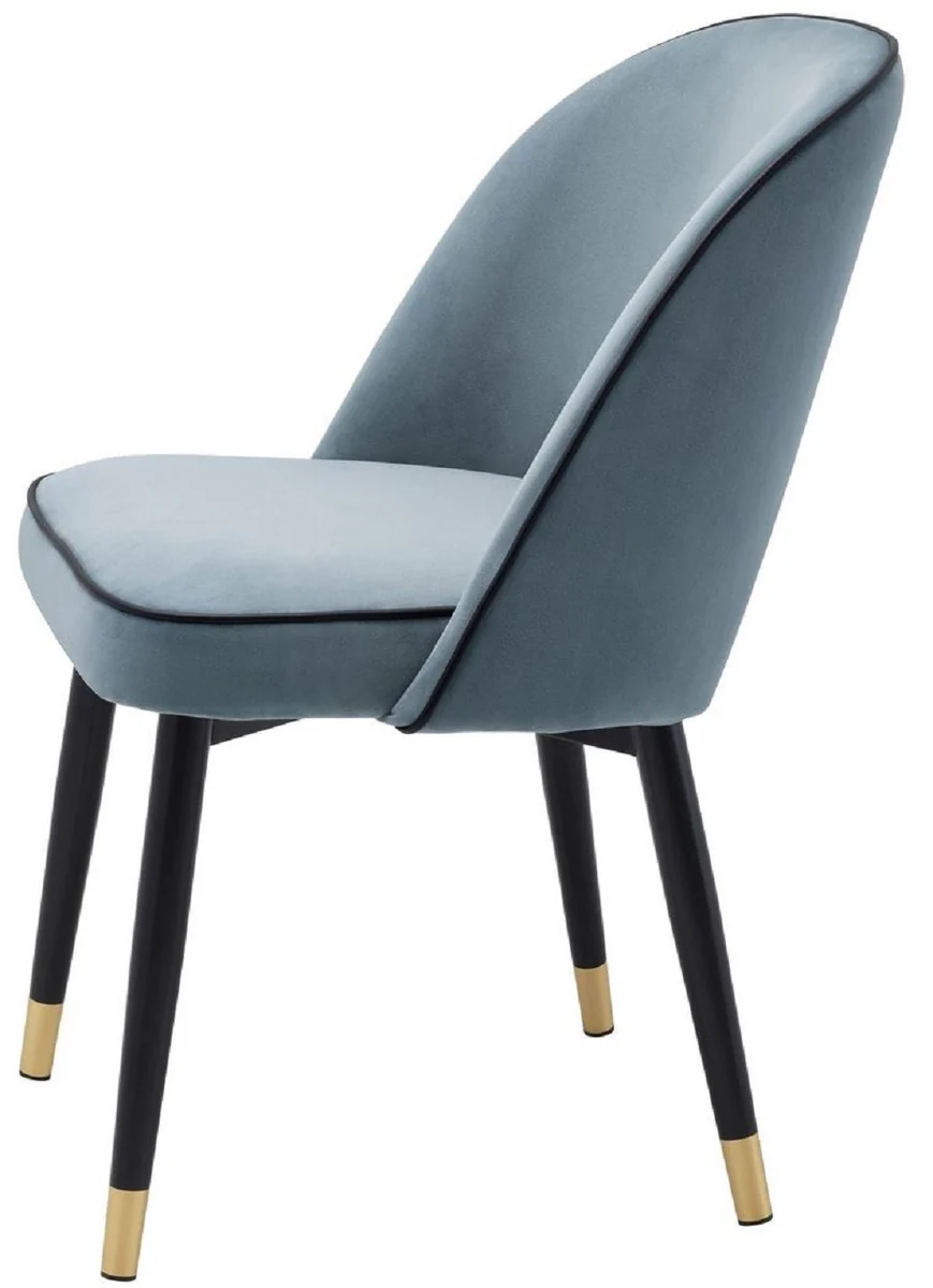 Luxus Esszimmerstuhl Set Blau / Schwarz / Messing 53 x 56 x H. 84 cm - Esszimmerstühle mit edlem Samtstoff - Esszimmer Möbel