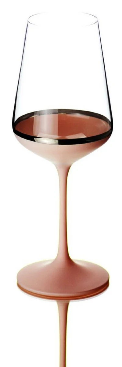 Luxus Rotweinglas 6er Set Altrosa / Silber Ø 8,5 x H. 24 cm - Handgefertigte und handbemalte Weingläser - Hotel & Restaurant Accessoires - Luxus Qualität